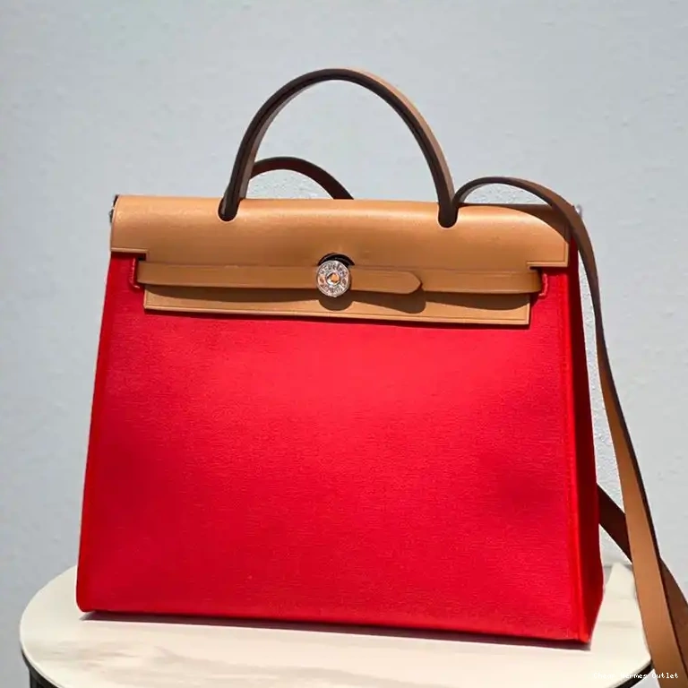 Hardware Herbag Palladium Bag Canvas In Hermes Red Brown 0509